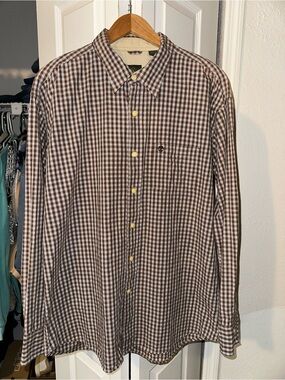 Vintage Timberland Brown and White Gingham Button-Down Shirt